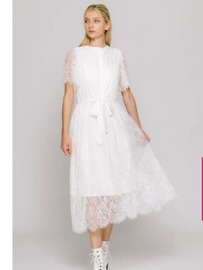 CALISTA White Lace Midi‎ Dress Medium Bridal Bachelorette Ethereal Romantic